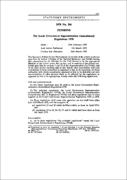The Local Government Superannuation (Amendment) Regulations 1978