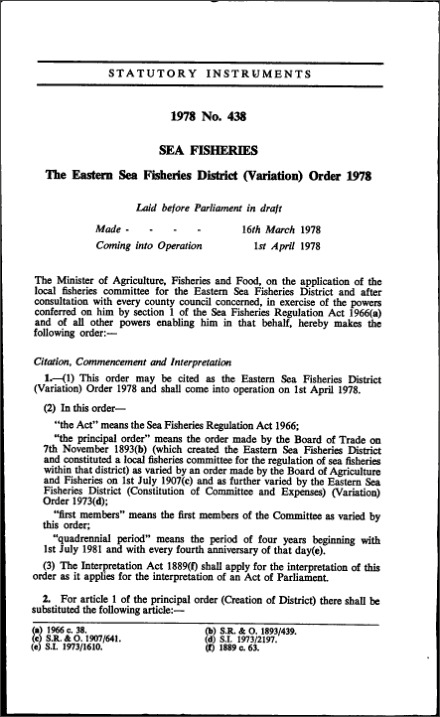 The Eastern Sea Fisheries District (Variation) Order 1978