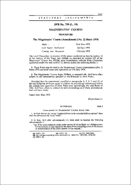 The Magistrates' Courts (Amendment) (No. 2) Rules 1978