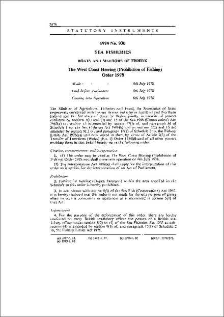 The West Coast Herring (Prohibition of Fishing) Order 1978