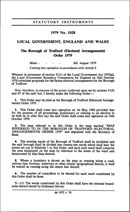 The Borough of Trafford (Electoral Arrangements) Order 1979