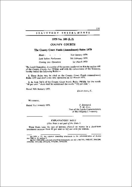 The County Court Funds (Amendment) Rules 1979