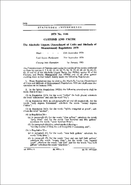 The Alcoholic Liquors (Amendment of Units and Methods of Measurement) Regulations 1979