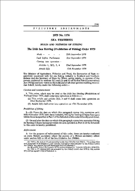 The Irish Sea Herring (Prohibition of Fishing) Order 1979