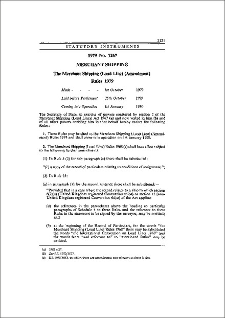 The Merchant Shipping (Load Line) (Amendment) Rules 1979