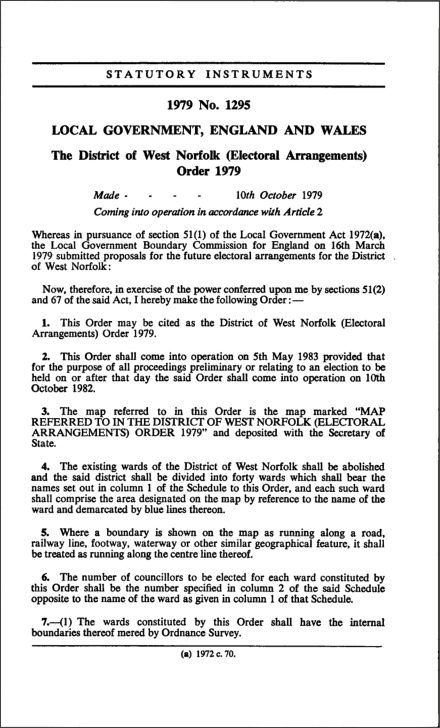 The District of West Norfolk (Electoral Arrangements) Order 1979