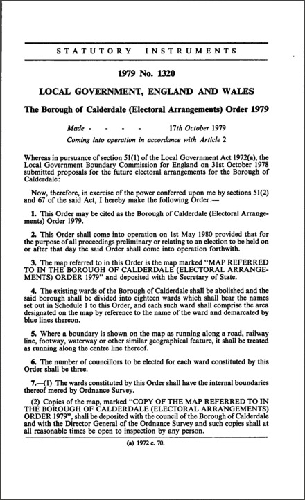 The Borough of Calderdale (Electoral Arrangements) Order 1979
