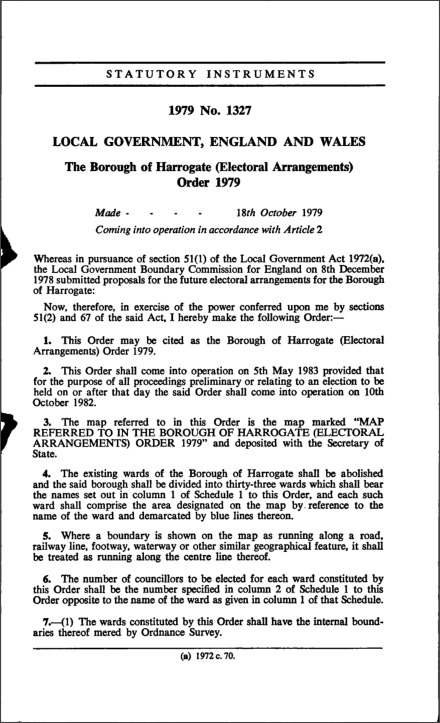 The Borough of Harrogate (Electoral Arrangements) Order 1979