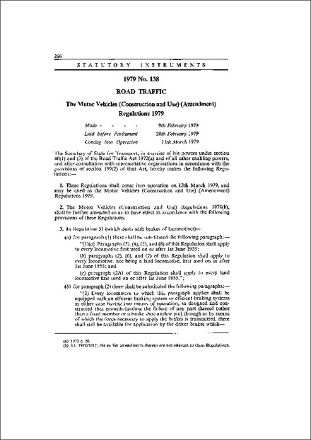 The Motor Vehicles (Construction and Use) (Amendment) Regulations 1979
