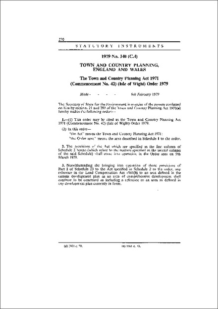 The Town and Country Planning Act 1971 (Commencement No. 42) (Isle of Wight) Order 1979