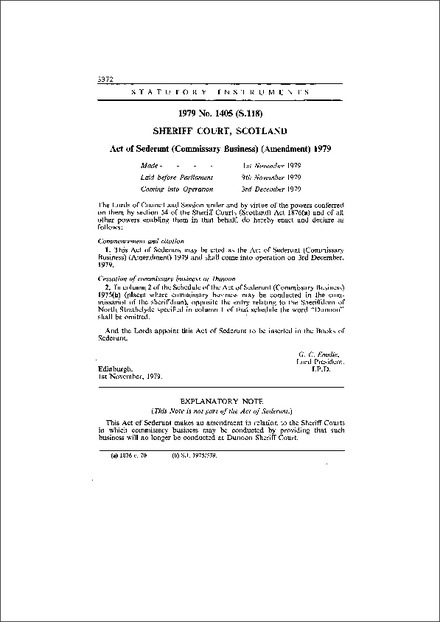 Act of Sederunt (Commissary Business) (Amendment) 1979