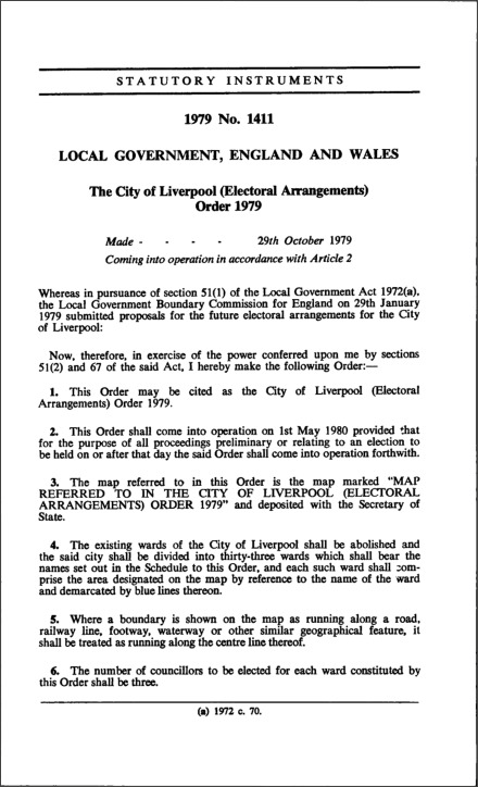 The City of Liverpool (Electoral Arrangements) Order 1979