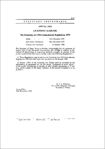 The Licensing Act 1964 (Amendment) Regulations 1979