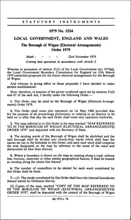 The Borough of Wigan (Electoral Arrangements) Order 1979