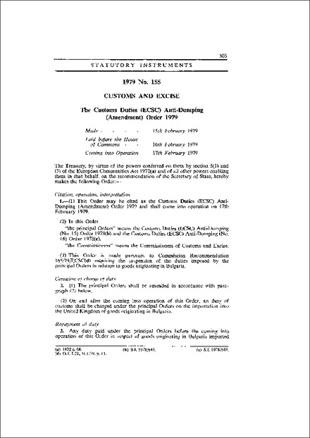 The Customs Duties (ECSC) Anti-Dumping (Amendment) Order 1979