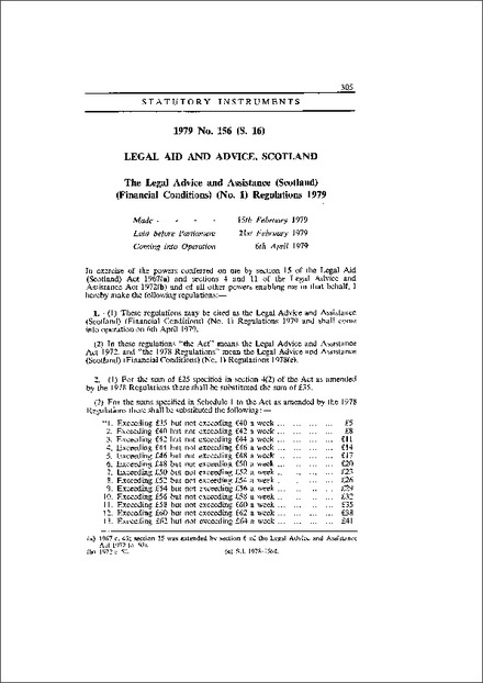 The Legal Advice and Assistance (Scotland) (Financial Conditions) (No. 1) Regulations 1979