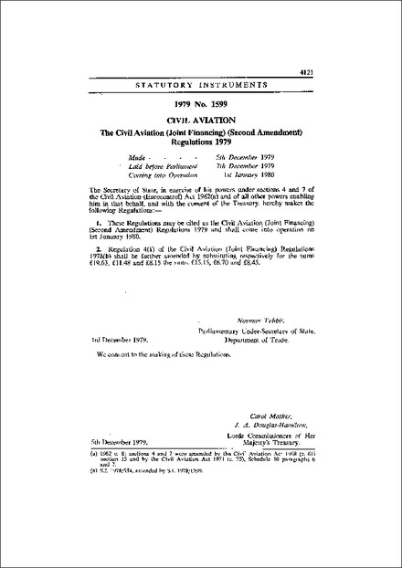 The Civil Aviation (Joint Financing) (Second Amendment) Regulations 1979