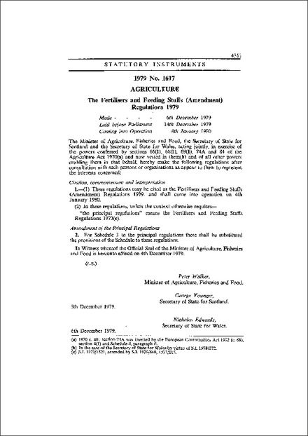 The Fertilisers and Feeding Stuffs (Amendment) Regulations 1979