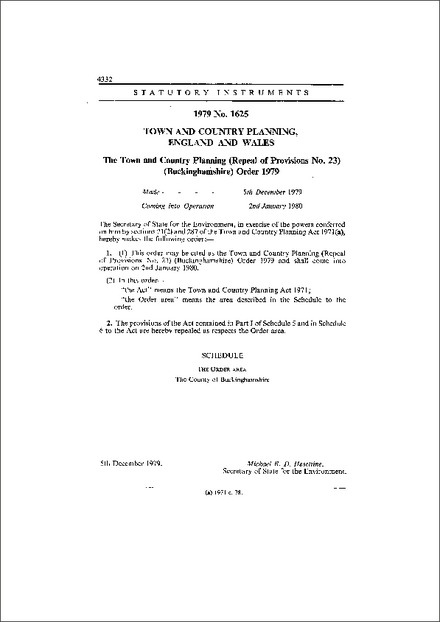 The Town and Country Planning (Repeal of Provisions No. 23) (Buckinghamshire) Order 1979