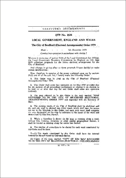 The City of Bradford (Electoral Arrangements) Order 1979