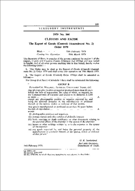 The Export of Goods (Control) (Amendment No. 2) Order 1979