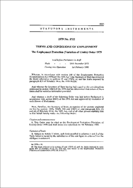 The Employment Protection (Variation of Limits) Order 1979