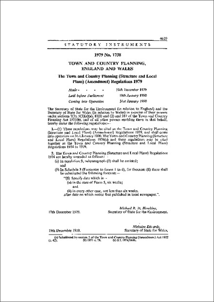 The Town and Country Planning (Structure and Local Plans) (Amendment) Regulations 1979