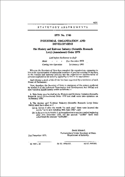 The Hosiery and Knitwear Industry (Scientific Research Levy) (Amendment) Order 1979