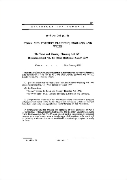 The Town and Country Planning Act 1971 (Commencement No. 43) (West Berkshire) Order 1979
