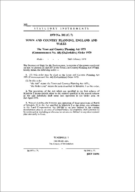 The Town and Country Planning Act 1971 (Commencement No. 44) (Oxfordshire) Order 1979