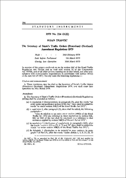 The Secretary of State's Traffic Orders (Procedure) (Scotland) Amendment Regulations 1979