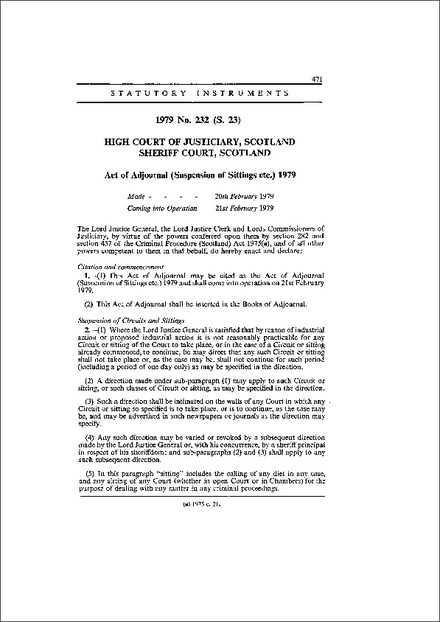 Act of Adjournal (Suspension of Sittings etc.) 1979