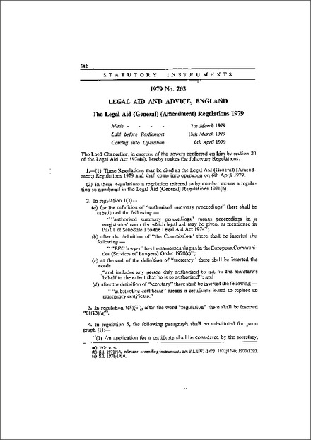 The Legal Aid (General) (Amendment) Regulations 1979