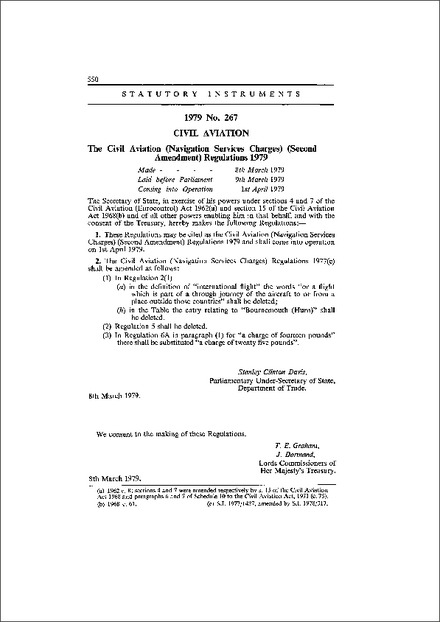 The Civil Aviation (Navigation Services Charges) (Second Amendment) Regulations 1979