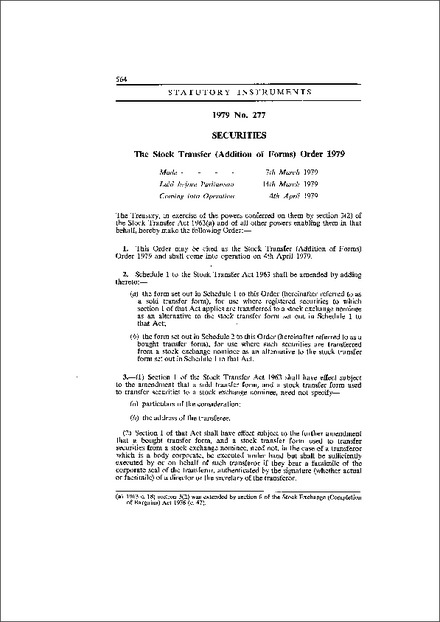 The Stock Transfer (Addition of Forms) Order 1979