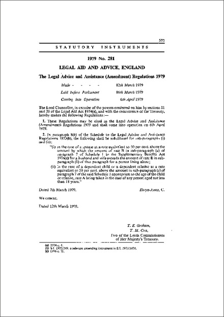 The Legal Advice and Assistance (Amendment) Regulations 1979