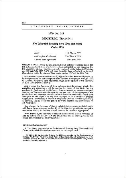 The Industrial Training Levy (Iron and Steel) Order 1979