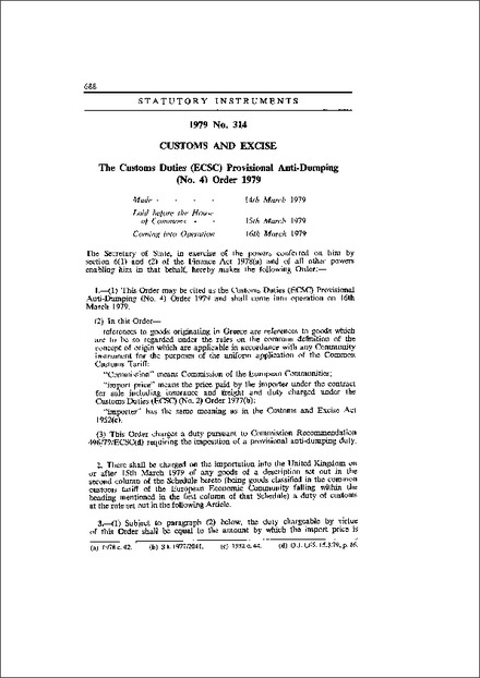 The Customs Duties (ECSC) Provisional Anti-Dumping (No. 4) Order 1979