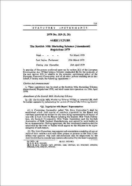 The Scottish Milk Marketing Schemes (Amendment) Regulations 1979