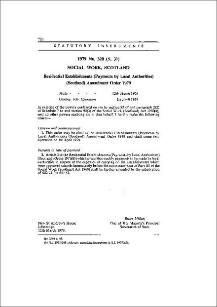 Residential Establishments (Payments by Local Authorities) (Scotland) Amendment Order 1979