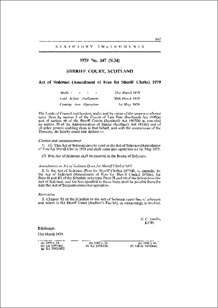Act of Sederunt (Amendment of Fees for Sheriff Clerks) 1979