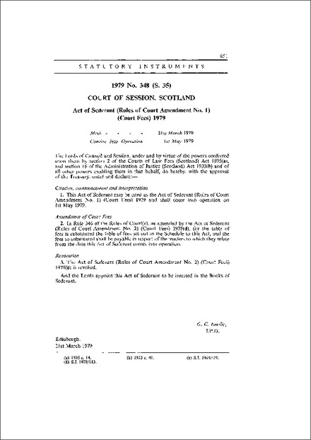 Act of Sederunt (Rules of Court Amendment No. 1) (Court Fees) 1979