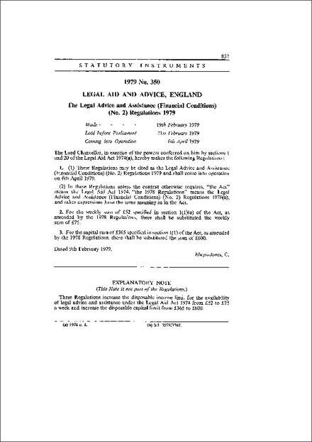 The Legal Advice and Assistance (Financial Conditions) (No. 2) Regulations 1979