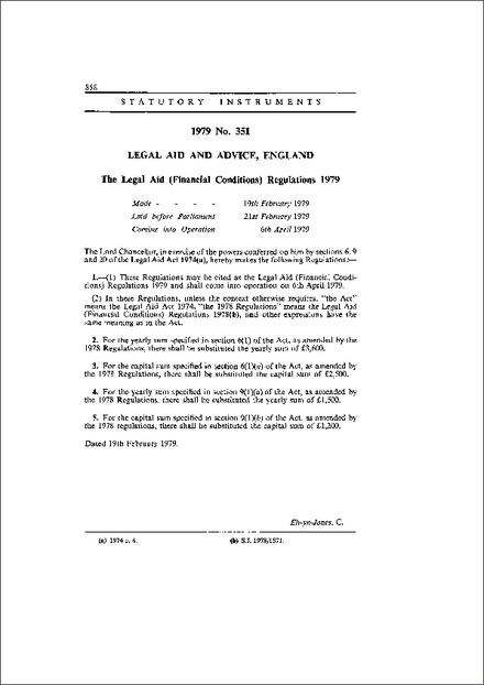The Legal Aid (Financial Conditions) Regulations 1979
