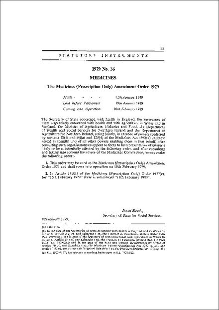 The Medicines (Prescription Only) Amendment Order 1979