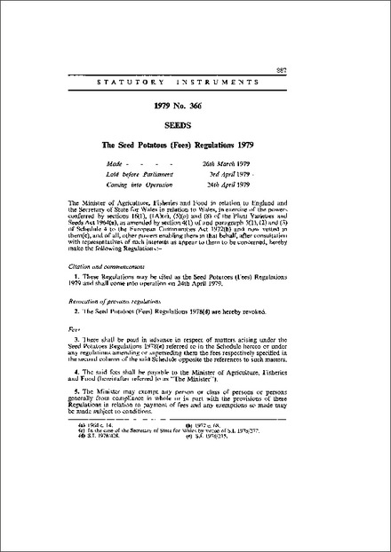 The Seed Potatoes (Fees) Regulations 1979