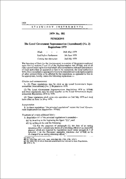 The Local Government Superannuation (Amendment) (No. 2) Regulations 1979