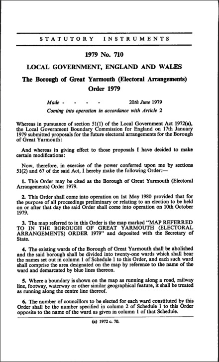 The Borough of Great Yarmouth (Electoral Arrangements) Order 1979