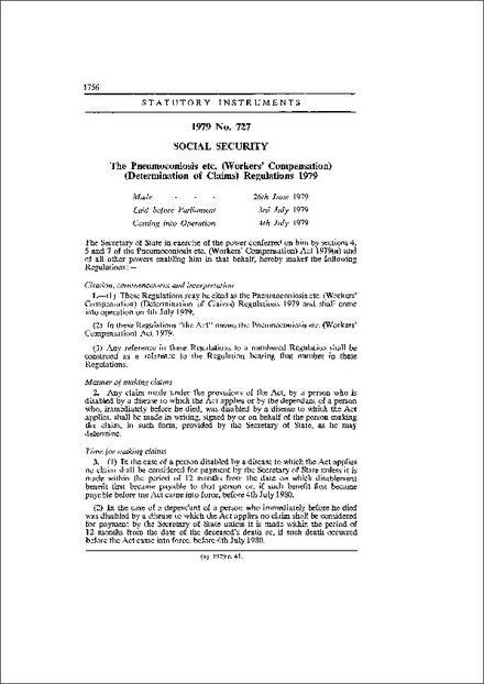 The Pneumoconiosis etc. (Workers' Compensation) (Determination of Claims)  Regulations 1979
