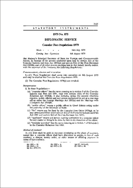 Consular Fees Regulations 1979